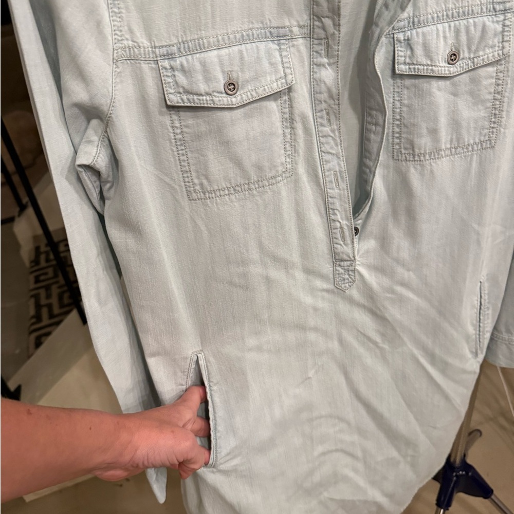 Eileen Fisher Chambray Shirt Dress M Tencel Cotton Pockets Button Front Casual - Picture 6 of 12